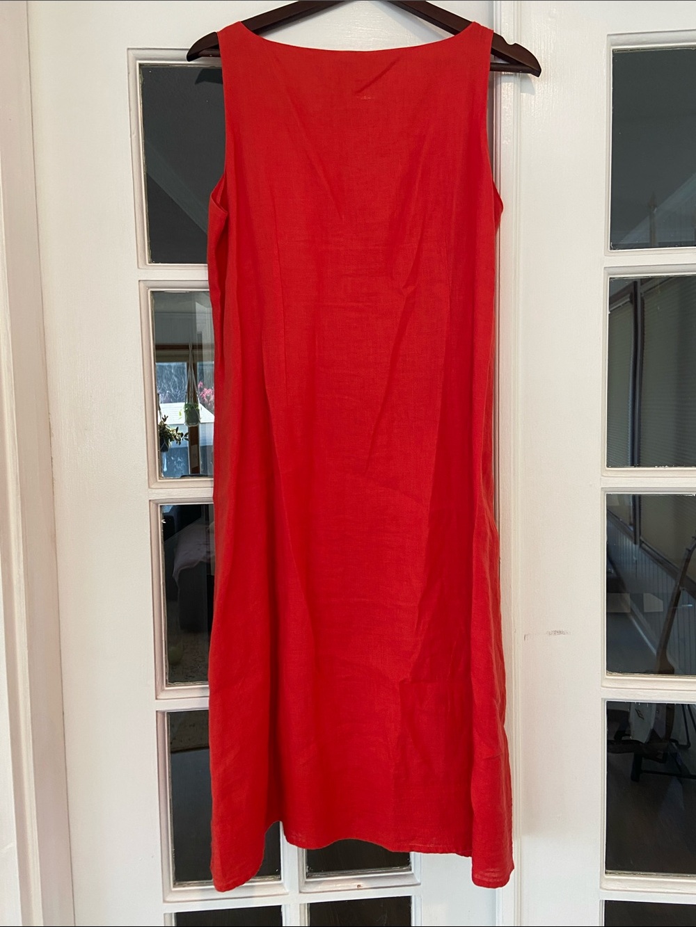 Eileen Fisher Bright Red Sleeveless Irish Linen Midi Dress - Picture 4 of 5